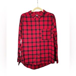 Daily Thread  100% Cotton Red and Black Plaid Button-Up Shirt Size L Lumberjack